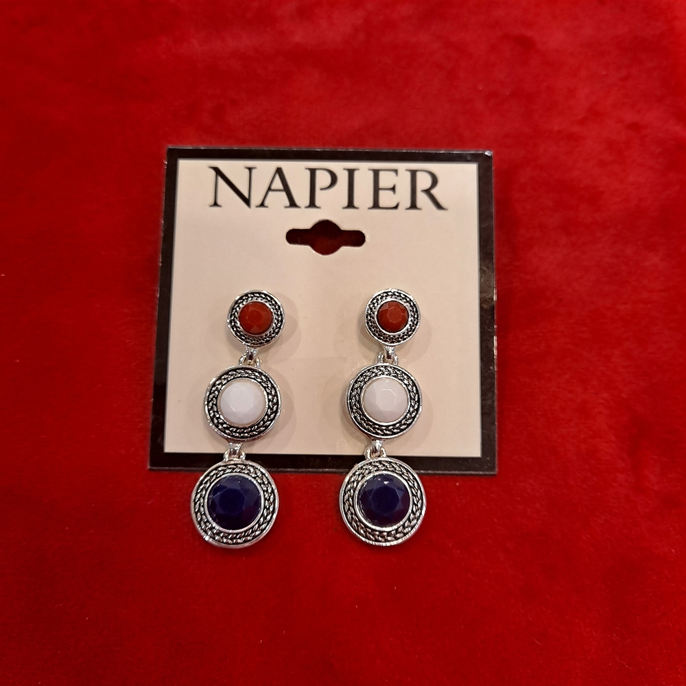 Napier Red White Purple Triple Drop Earrings